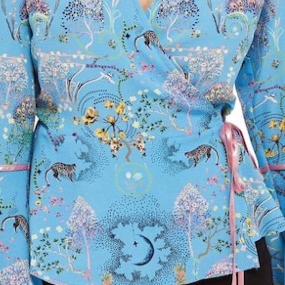 🔴 TOPSHOP Magical Leopard Print Wrap Top sz 6 US Blue - Picture 10 of 12